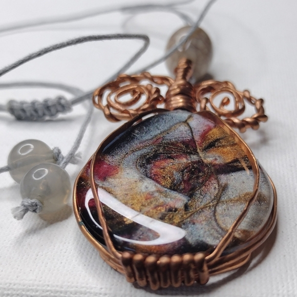 Metallic mult-color copper wire wrapped Teardrop OOAK handmade Necklace - Picture 2 of 5